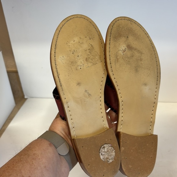 Jack Rogers 1960 Crimson Black Whipstitched Leather Thong Flip Flop Sandals - Picture 7 of 8